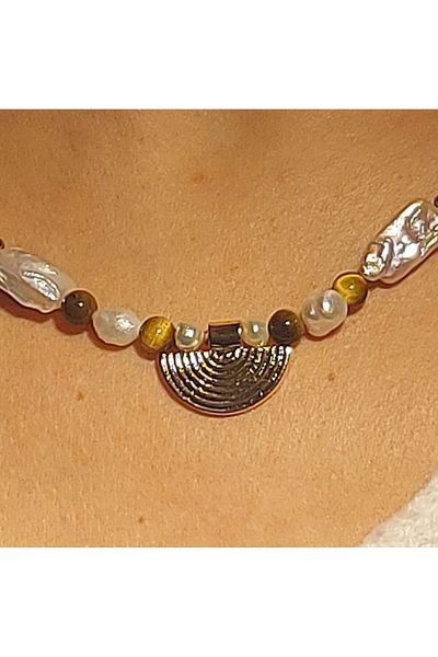 MSTR Art Hematite Necklace With Fan Pendant - Hematite Necklace With Fan Pendant