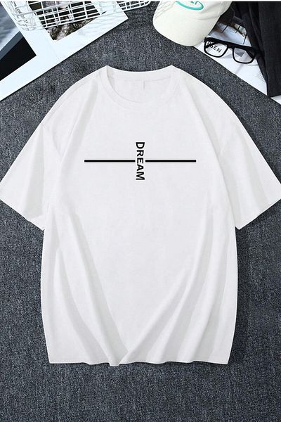 MODAGEN Unisex White Crew Neck Dream Printed Oversize T-Shirt