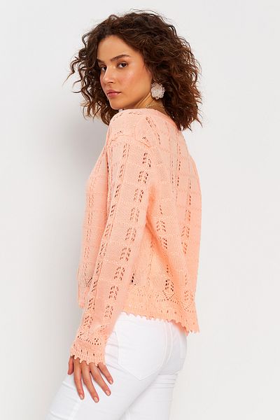 Hopoi Women's Salmon Metal Buttoned Crop Cardigan 40038