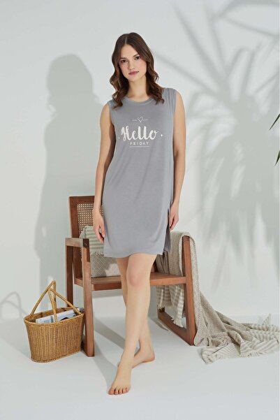 bie's Γυναικείο Μίνι νυχτικό φόρεμα με λεπτομέρεια από βισκόζη με λαιμόκοψη μ...