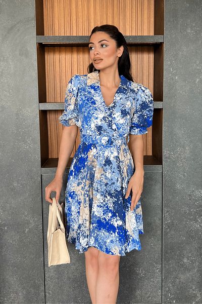 giyimmasalı Double Breasted Collar Elastic Waist Mini Dress - SAX BLUE