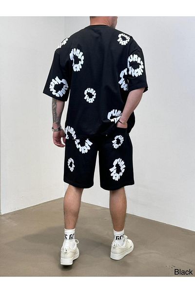 Rey Polo MEN'S PRINTED OVERSIZE SHORTS SUIT
