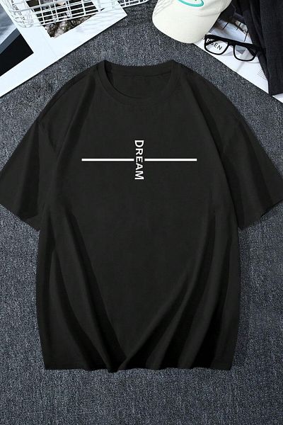 MODAGEN Μπλουζάκι Unisex Black Crew Neck Dream με στάμπα oversize