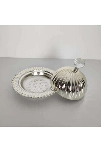 İnova Home Decor Asel Silver Colored Metal Snack Bowl and Turkish Delight Bowl - Round Lid