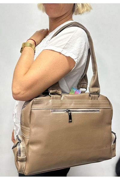 Akın AKIN BAG WOMEN'S MINK COLOR MULTI-EYE SHOULDER BAG AND CROSSBODY BAG 01 PIECEL-FREE LEATHER