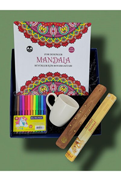 CB Gift Mandala Boyama Kitabı, Keçeli Kalem, Seramik Kupa, Tütsü ve Tütsü Kay...