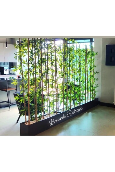 BotanikBahçem Yapay Bambu Çubukları Seperatör 1.50 Mt Boy Bambu 3 Set Ahşap Antrasit İç Mekan Saksıda