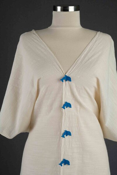 Dosimira V λαιμόκοψη μπλε ντεγκραντέ ριγέ Slub Pareo