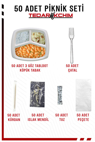 Koza End 3 Gözlü Köpük Tabak Çatal Islak Mendil Peçete Tuz Kürdan Piknik Seti...