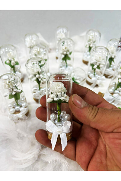 Nikah Şekeri Market Fanus Cam Şişe Çiçek ve İnci 25 Adet Söz - Nişan - Nikah ...