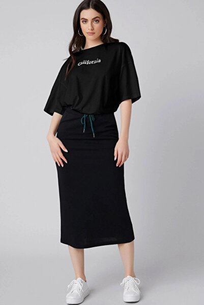 MODAGEN Unisex Black Crew Neck California Printed Oversize T-Shirt