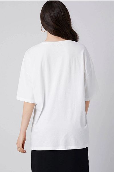 MODAGEN Unisex Λευκό μπλουζάκι με λαιμόκοψη California με στάμπα Oversize