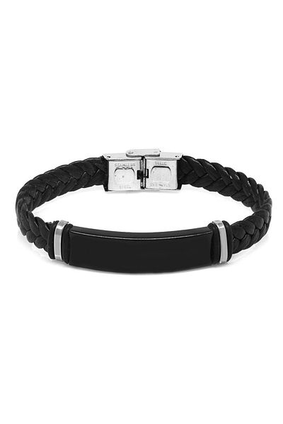 Tesbihane Fish Back Design Steel-Leather Combination Men's Bracelet (Model-1)