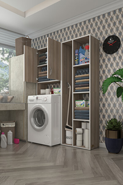 Kenzlife Çamaşır Makinesi Dolabı Veronikasüpürge Crd 180*126*20 Banyo Arkalıksız Raflı