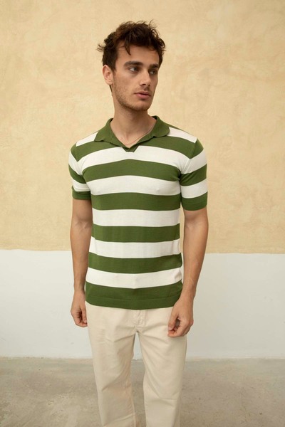 COOL TARZ Color Blocked Polo Neck Knitwear T-Shirt