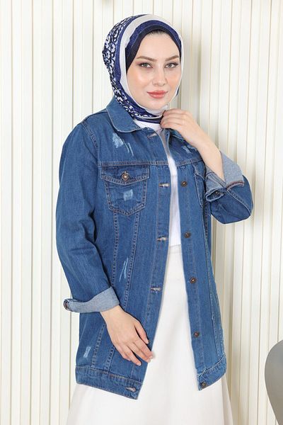 Modamihram Jachetă de blugi cu nasturi Denim ușor 6009
