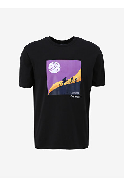 Discovery Expedition Siyah Erkek Bisiklet Yaka Relaxed Baskılı T-Shirt D4SM-T...