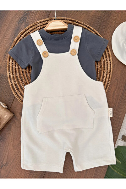 Babexi Salopet Safari Hat and Badi Comfortable Size Summer 3-Piece Baby Boy Set/Overalls