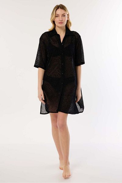 AYYILDIZ 4805 Black Patterned Glitter Beach Dress