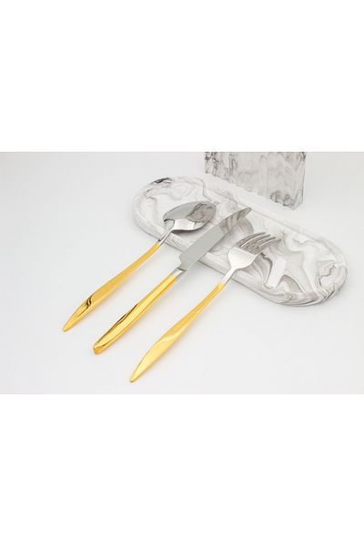 Demir Çeyiz 84 Pieces Dmr Life Ruby 24 K Gold Plated Fork Spoon Knife Set