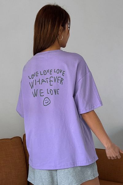 MODAGEN Unisex Lilac Crew Neck Whatever Printed Oversize T-Shirt