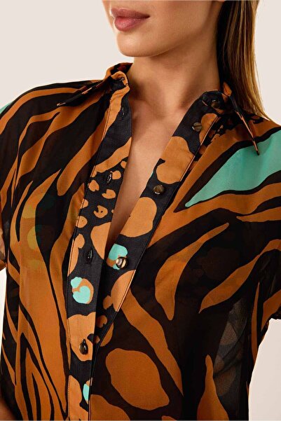 AYYILDIZ 4805 Brown Patterned Beach Dress