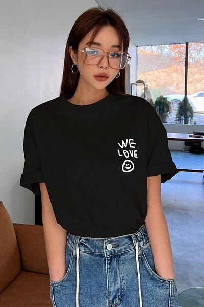 MODAGEN Unisex Μαύρο Crew Λαιμόκοψη Whatever Printed Oversize T-shirt