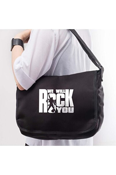 DEEFWEAR Chouze  Rock Serisi - 'We Will Rock You' Baskılı Unisex Postacı Çantası