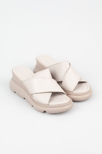 Adım Adım Women's Genuine Leather Wedge Heeled Gray Slippers