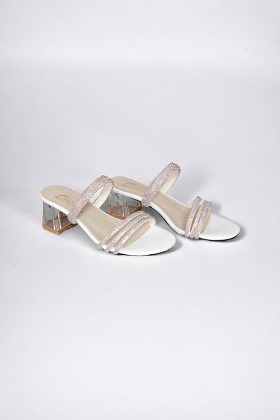 MİYA Women's Transparent Heeled Shiny Gray Silver Stone White Evening Dress Slippers