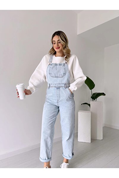 HARMONY GLOBAL WOMEN'S Adjustable Strap Snow Washed Denim Salopet with Front Pocket 6015