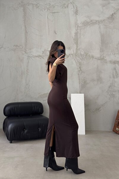 FMN Collection Женска рокля с права кройка, без ръкави, с подплатена талия, прилепваща по тялото, с дълъг разрез, подобна на Pinterest.