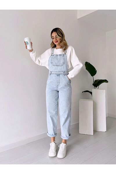 HARMONY GLOBAL ΓΥΝΑΙΚΕΙΟ Ρυθμιζόμενο λουρί Snow Washed Denim Salopet με μπροστινή τσέπη 6015