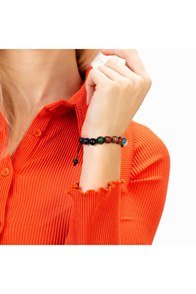 Tesbihane Makrome Örgülü Küre Kesim Çoklu Doğaltaş Yıldız-gezegen Kombinli Kadın Şans Bilekliği