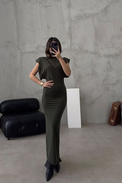 FMN Collection women's stand-up zero sleeves padded waist-fitting body-hugging pinterest equivalent midi long slit dress