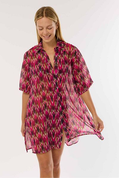 AYYILDIZ 4805 Fuchsia Patterned Beach Dress