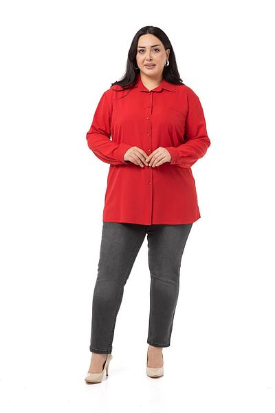 DISENTIS MODEST Large Size Ornamental Fleto Red Shirt with Pockets and Cuffs