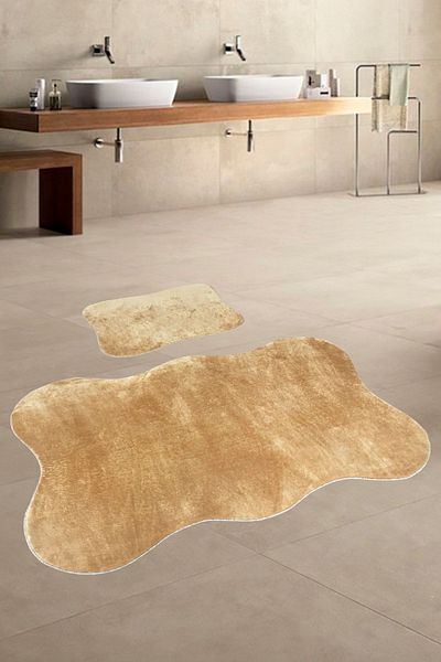 lohusahamile Asia 2-Pece Powder 80x140 50x70 cm Σετ Χαλάκι Μπάνιου Μεγάλου Μεγέθους Αντιολισθητική Βάση Σετ Τουαλέτας Καραμέλα