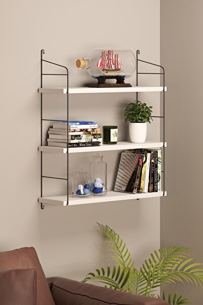 Cosargroup Duvar Rafı Kitaplık 3 Katlı Kitaplık Ünite Ahşap Raf Kitap Rafı Banyo Mutfak Rafı Ceviz