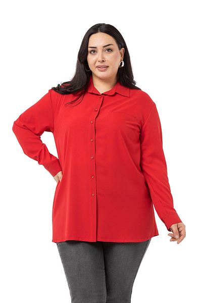 DISENTIS MODEST Large Size Ornamental Fleto Red Shirt with Pockets and Cuffs