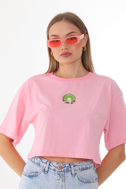 Batı Styling Women's Crop Crew Neck T-Shirt