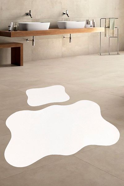 lohusahamile Asia 2-Pece Powder 80x140 50x70 cm Σετ Χαλάκι Μπάνιου Μεγάλου Μεγέθους Αντιολισθητική Βάση Σετ Τουαλέτας ΚΡΕΜΑ