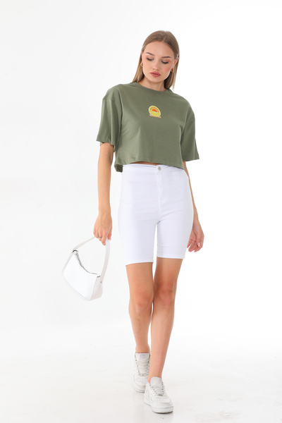 Batı Styling Women's Crop Crew Neck T-Shirt