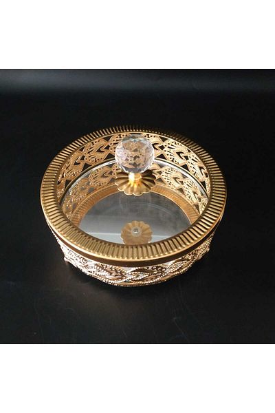 HİLALKRİSTAL Gold and Silver Coated Glass Lid Sugar Bowl and Turkish Delight Bowl