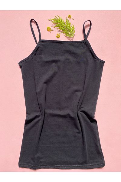LEYNA BUTİK Cotton Lycra 3 Pieces Women's String Strap Undershirt (2 Black - 1 Skin)