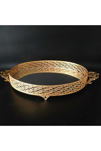HİLALKRİSTAL Επιχρυσωμένος καθρέφτης παρουσίασης -Δίσκος σοκολάτας υπόσχεσης-αρραβώνων