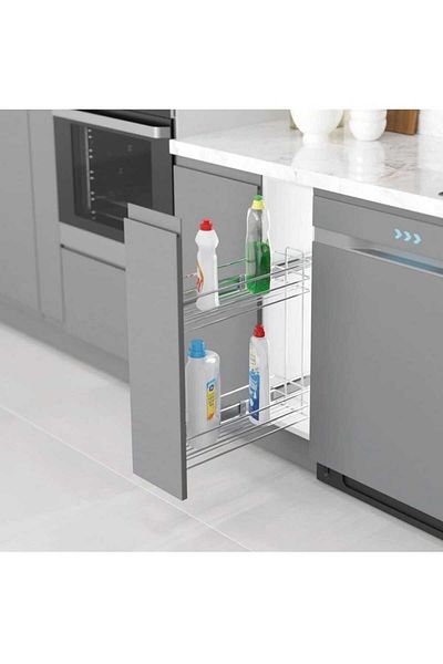 ARON (P9005) 16cm Side (WITH BRAKE) Telescopic Rail Under Counter Bottle Holder - Oil Pot - Detergent Holder (EN16cm)
