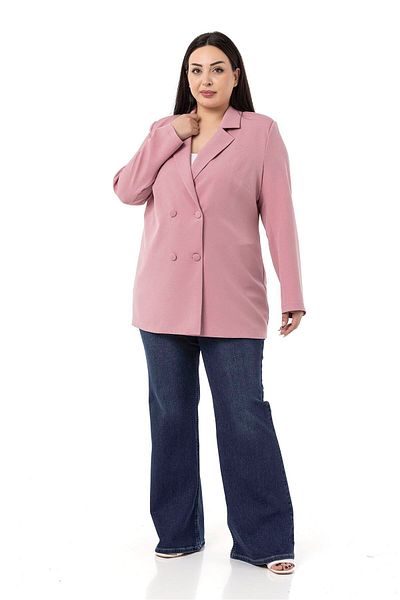 DISENTIS MODEST Plus Size Covered Buttoned Double Breasted Dried Rose Unlined Jacket