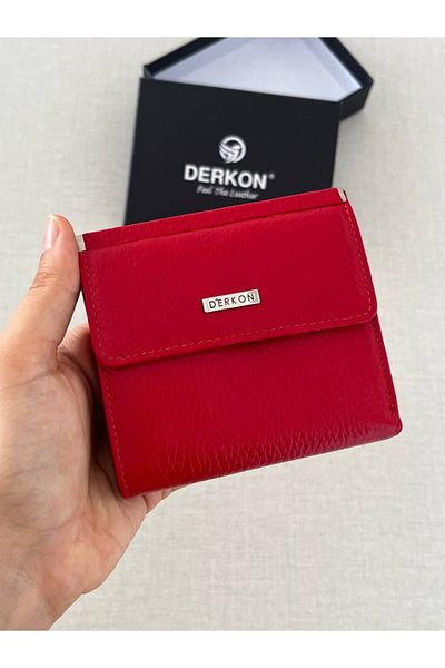 DERKON Juno Genuine Leather Mini Red Wallet