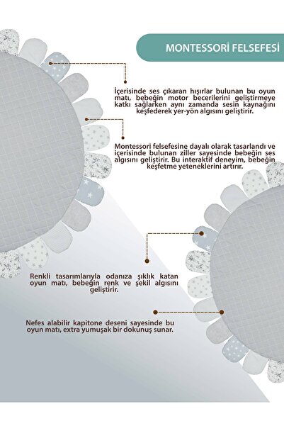 mordesign Bebek/Çocuk Oyun Halısı, Yenidoğan Emekleme Pedi, Aktivite Matı, Çok Amaçlı Minder, Sunny Serisi